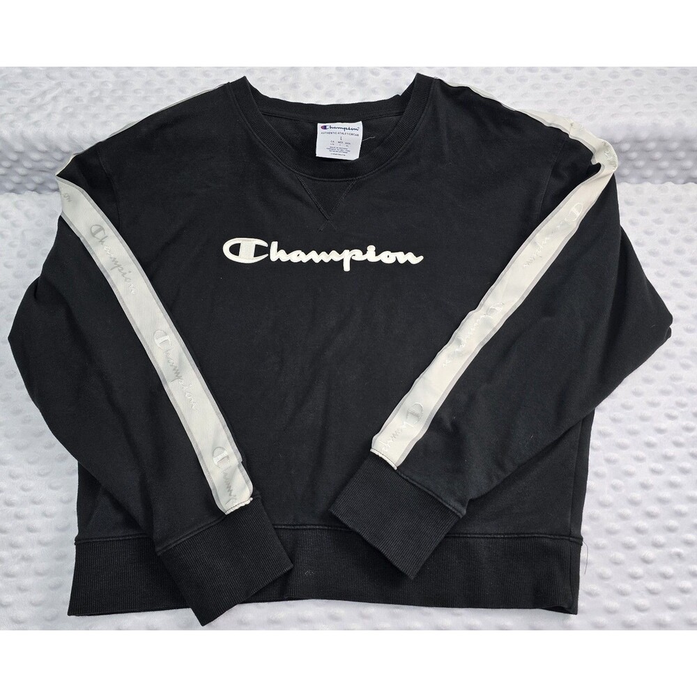 Champion Authentic Athleticwear Women's L Black Crewneck Fleece Logo Sweatshirt